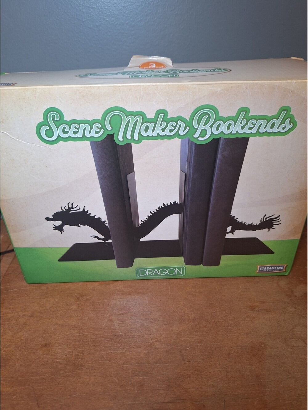 Streamline Imagined Scene Maker Dragon Bookends 3-Piece Metal Set Black